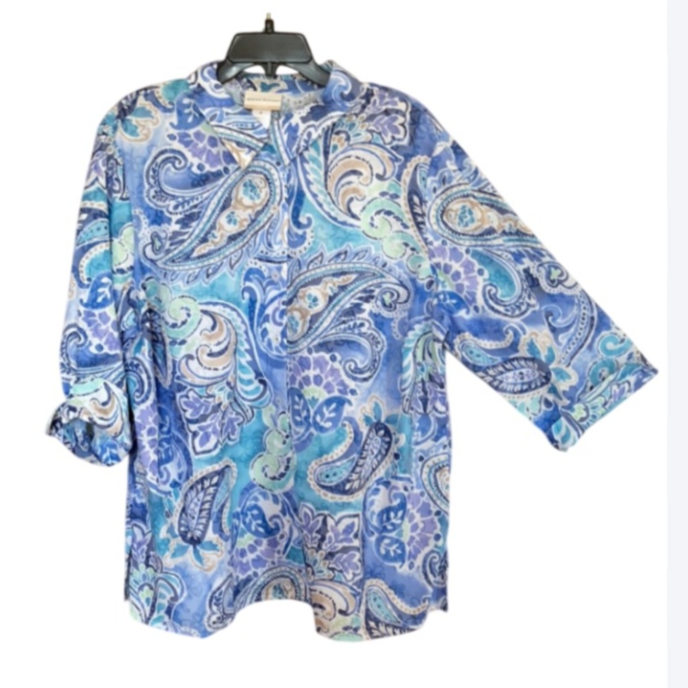 3/$45 Alfred Dunner top abstract floral paisley like print button down shirt 2X